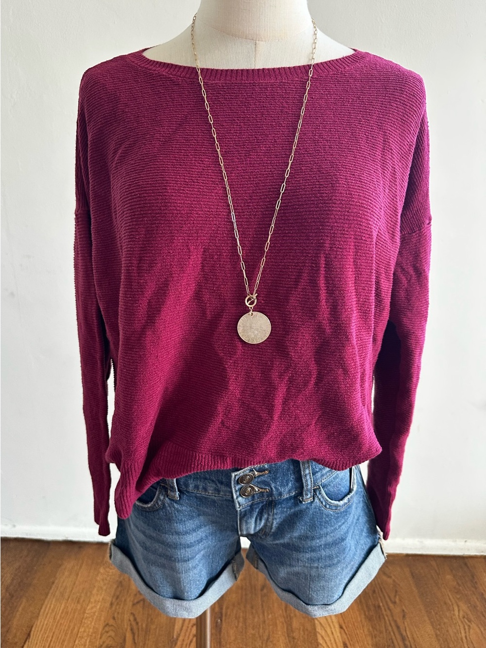 Eileen Fisher Berry Organic Linen Blend Crewneck Sweater Italian Yarn Medium